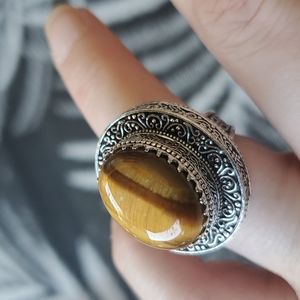 New Tiger Eye Antique Design 925 Silver Statement Ring.